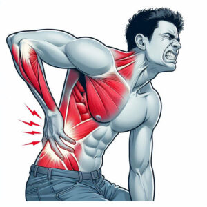 person experiencing a back muscle spasm