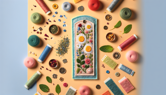 A colorful felt bookmark with embroidery and dried herbs like chamomile, mint, and rose petals, enhancing reading with fragrance.