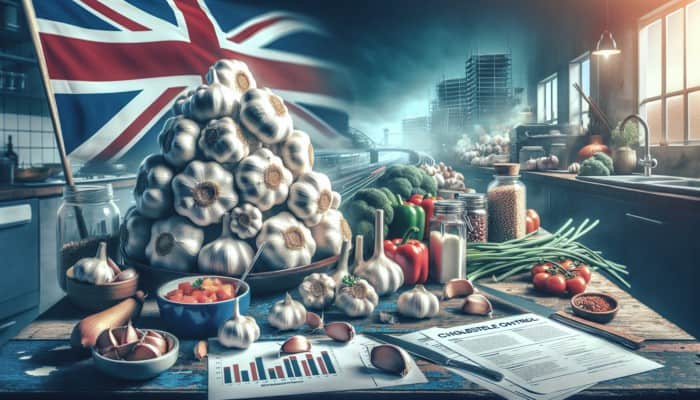 How Herbs Reduce Cholesterol: Fresh garlic bulbs in a UK kitchen, added to stews, pasta, and roasted vegetables for cholesterol control.
