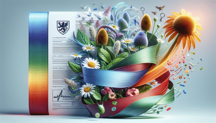 UK legal document on herbal remedies with chamomile and echinacea, symbolizing consumer protection and efficacy.