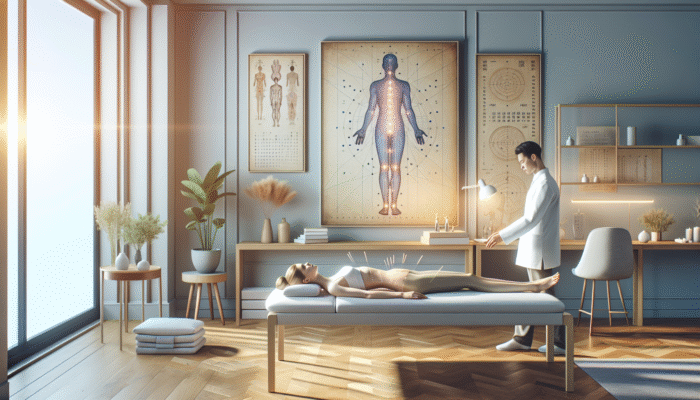 A serene UK acupuncture clinic treating pelvic pain with traditional and modern decor.