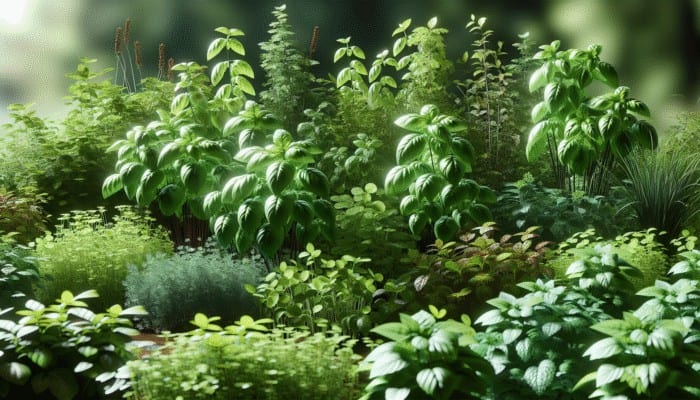 Best Beginner Herbs to Grow: Lush garden with vibrant basil, vigorous mint, and nutrient-rich parsley, ready for harvest in the UK.
