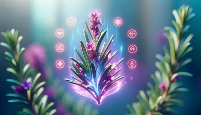 Natural Herbs for Anti-Aging: Close-up of rosemary sprigs glowing with antioxidant power, rejuvenating youthful skin.