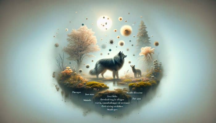 Natural Herbal Cures for Allergies: UK allergens: swirling pollen, dust mites in damp homes, pet dander, and mould spores in misty environments.