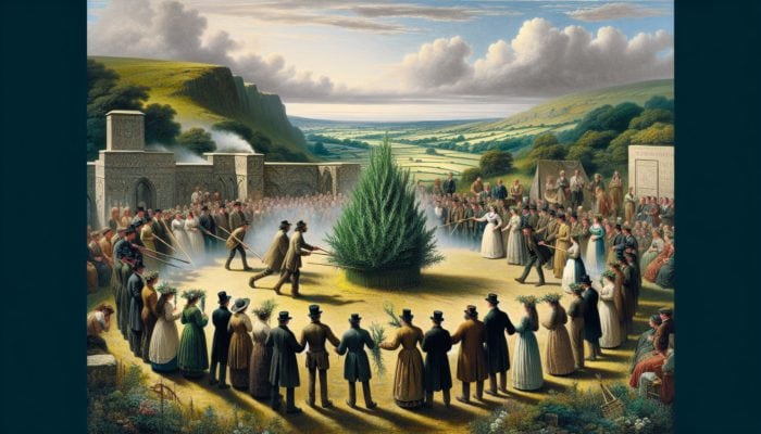 How Rosemary Enhances Cognition: Illustration of ancient British ceremonies with rosemary, symbolizing remembrance and fidelity, used in weddings and funerals.