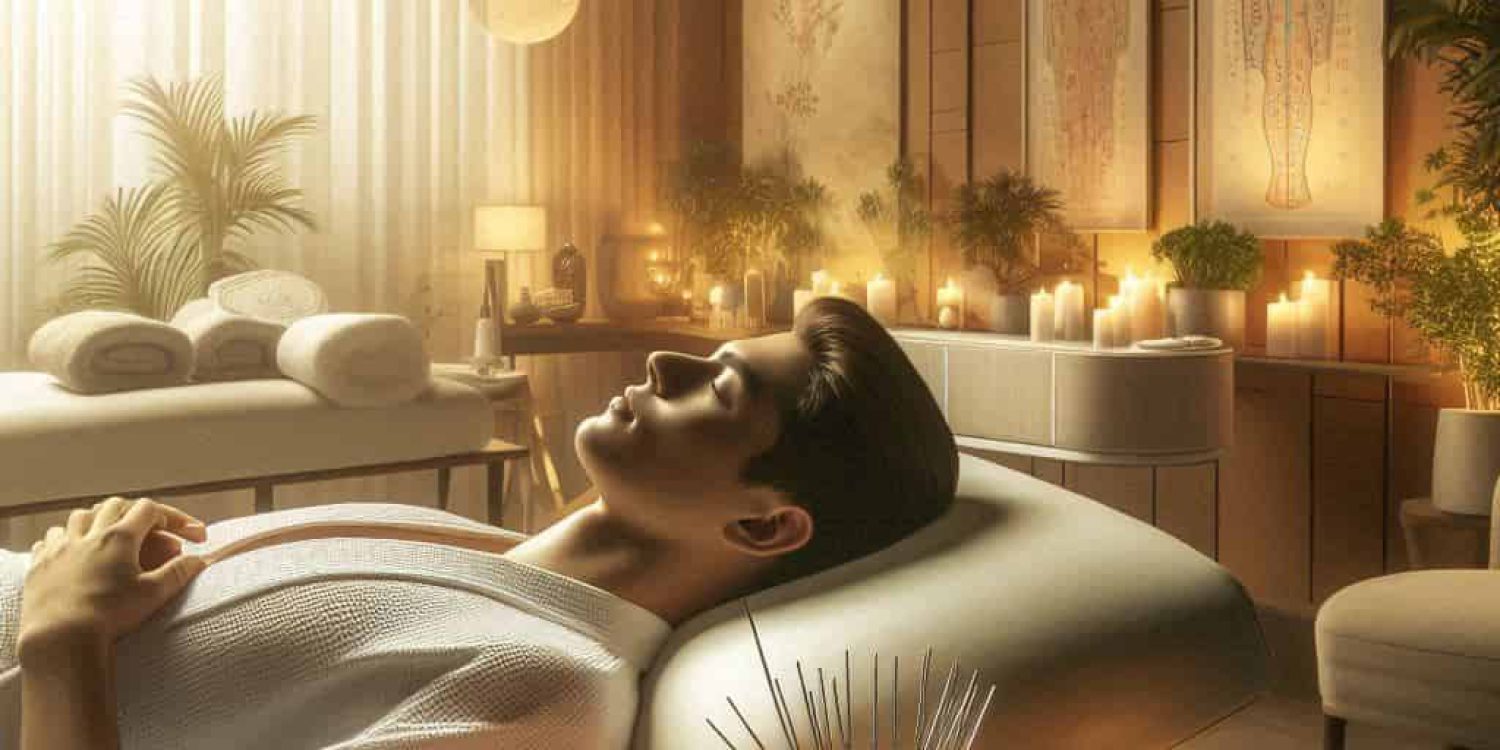 man lying in acupuncture setting